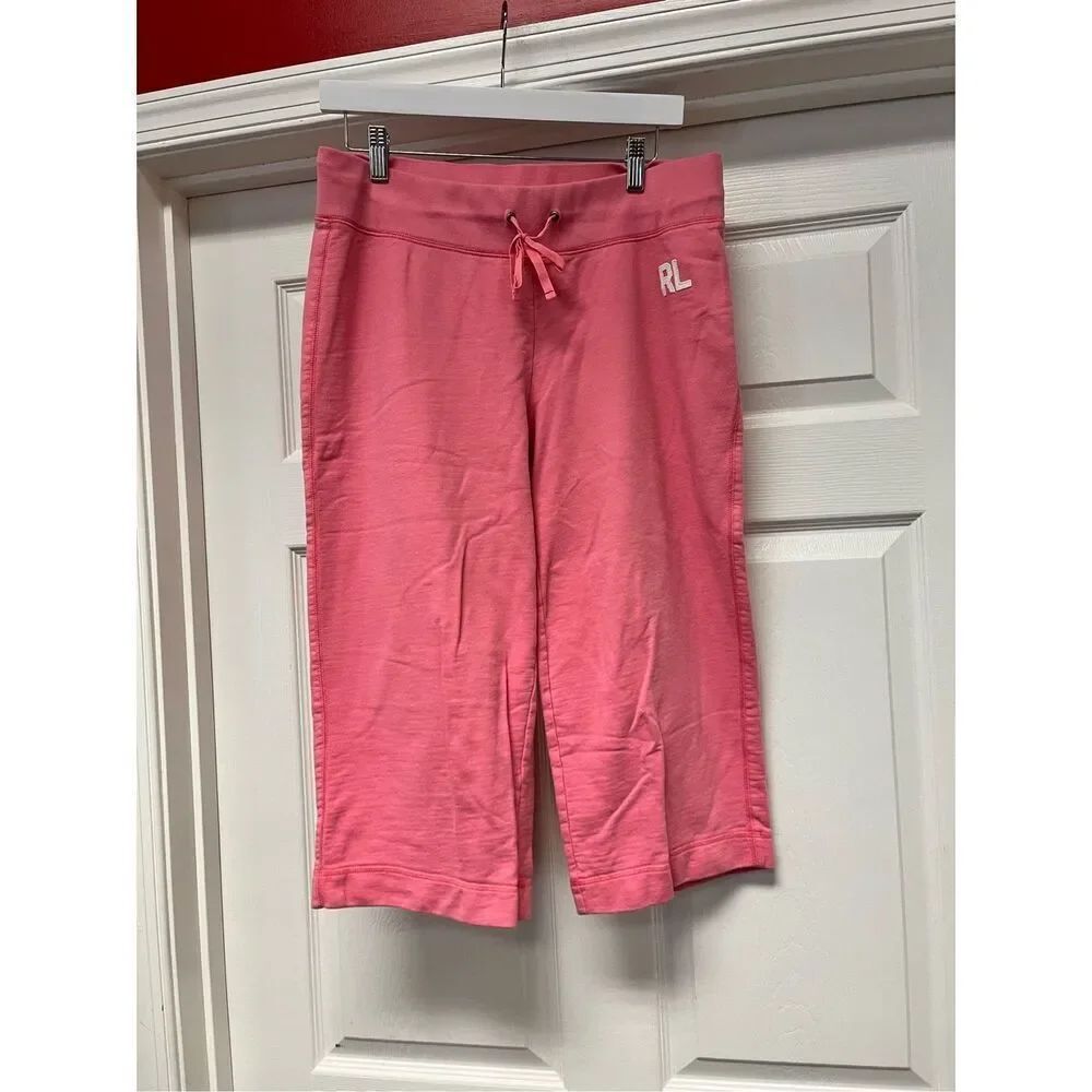 Polo Jeans Company Pink Monogram Patch Cropped Sweat Pants sz M EUC